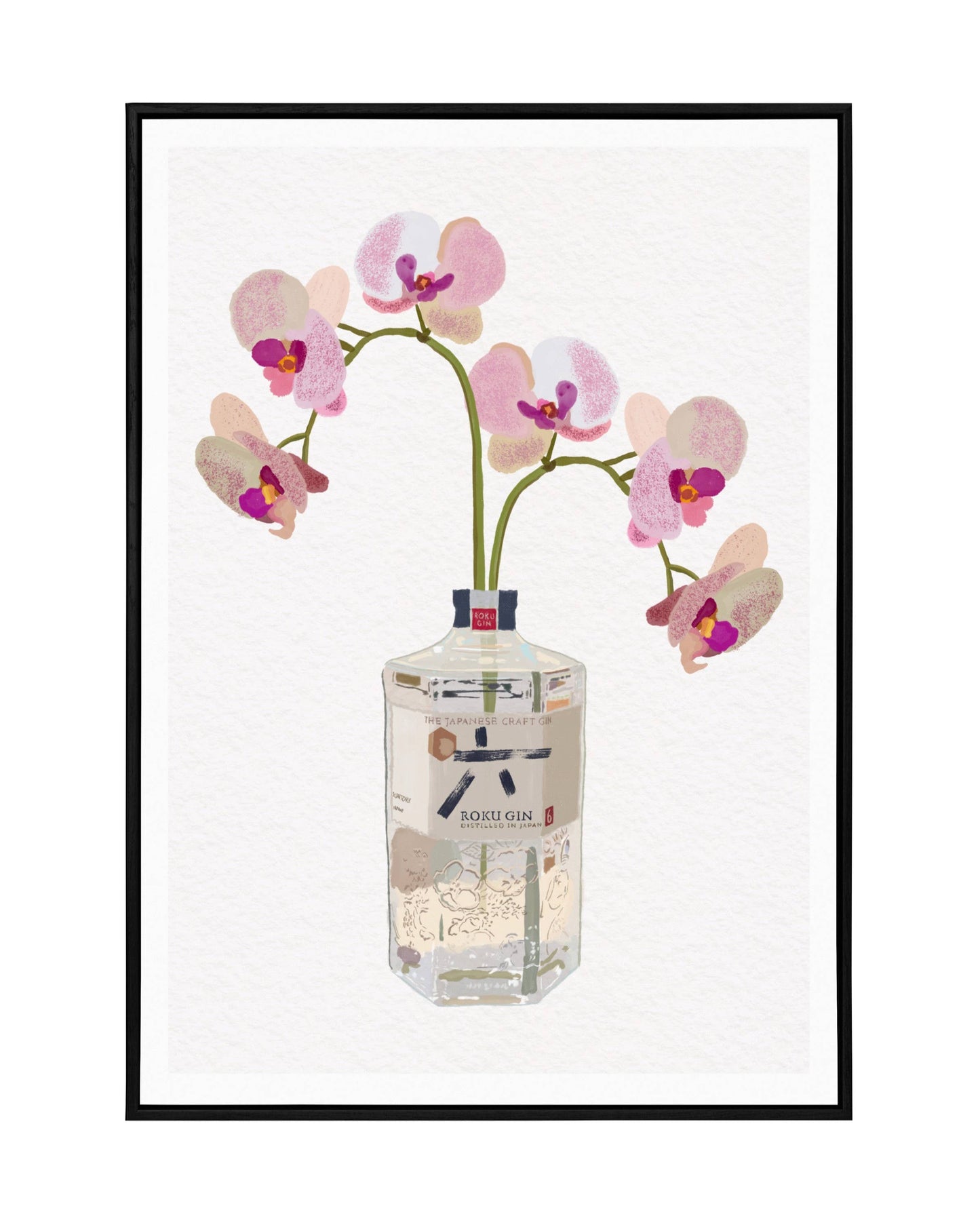 Roku Gin and pretty Orchids - kitchen/bar art prints: A4