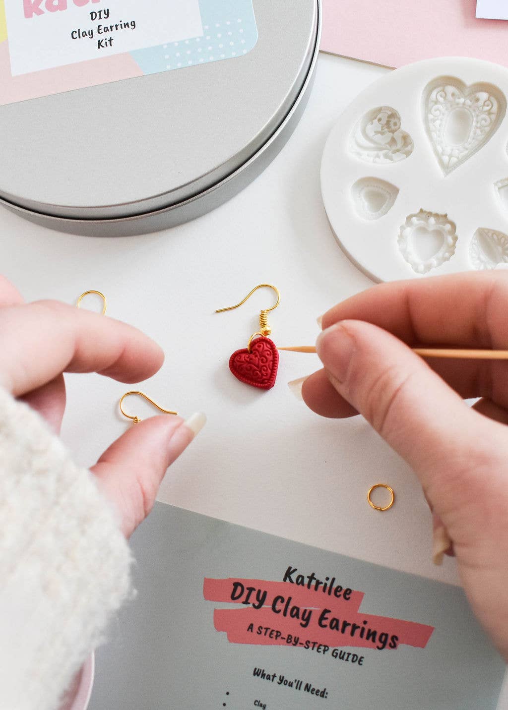 Katrilee Polymer Clay DIY Earring Mini Heart Craft Kit