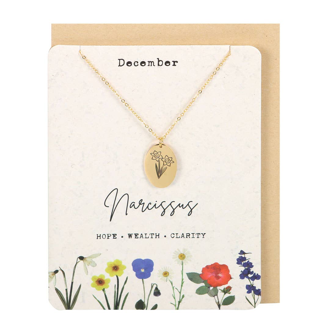 December Narcissus Birth Flower Necklace on Greeting Card