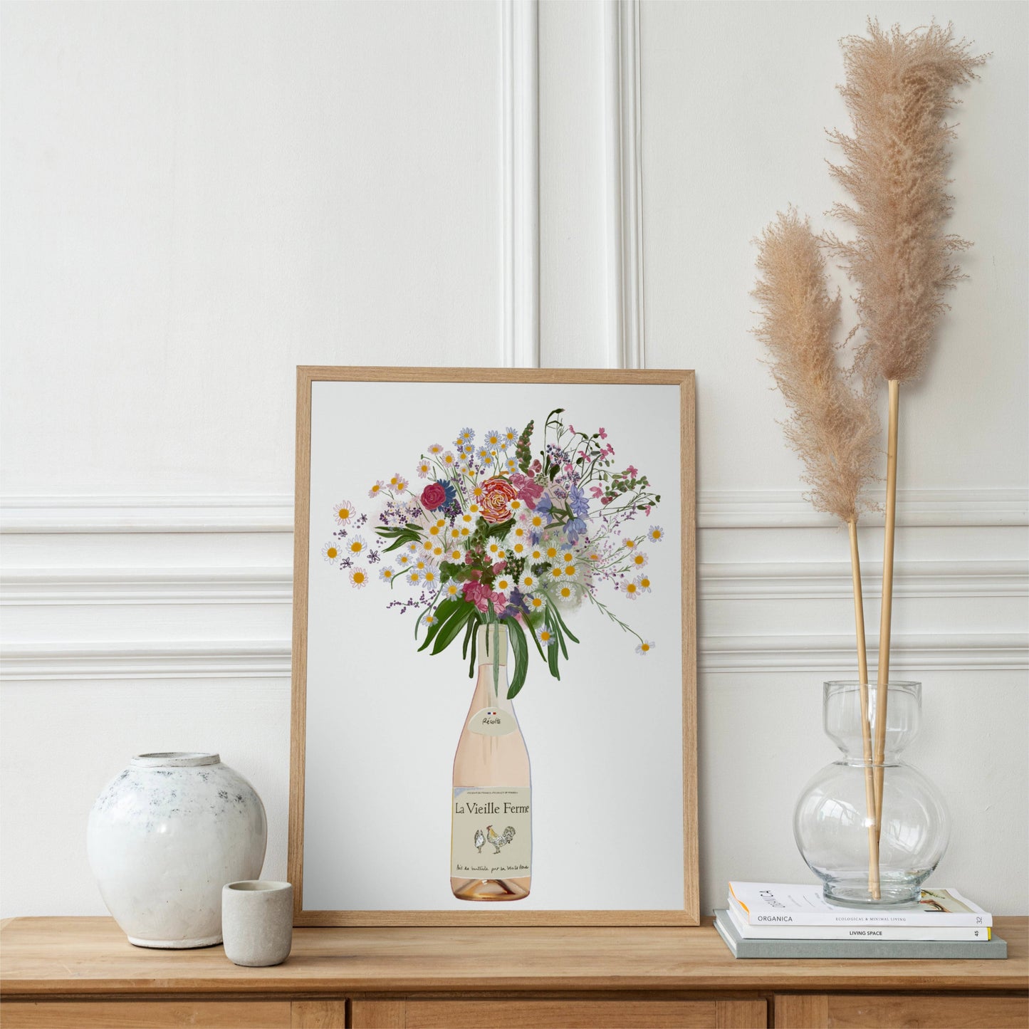 Chicken Wine and Wild flowers Art Print: A4