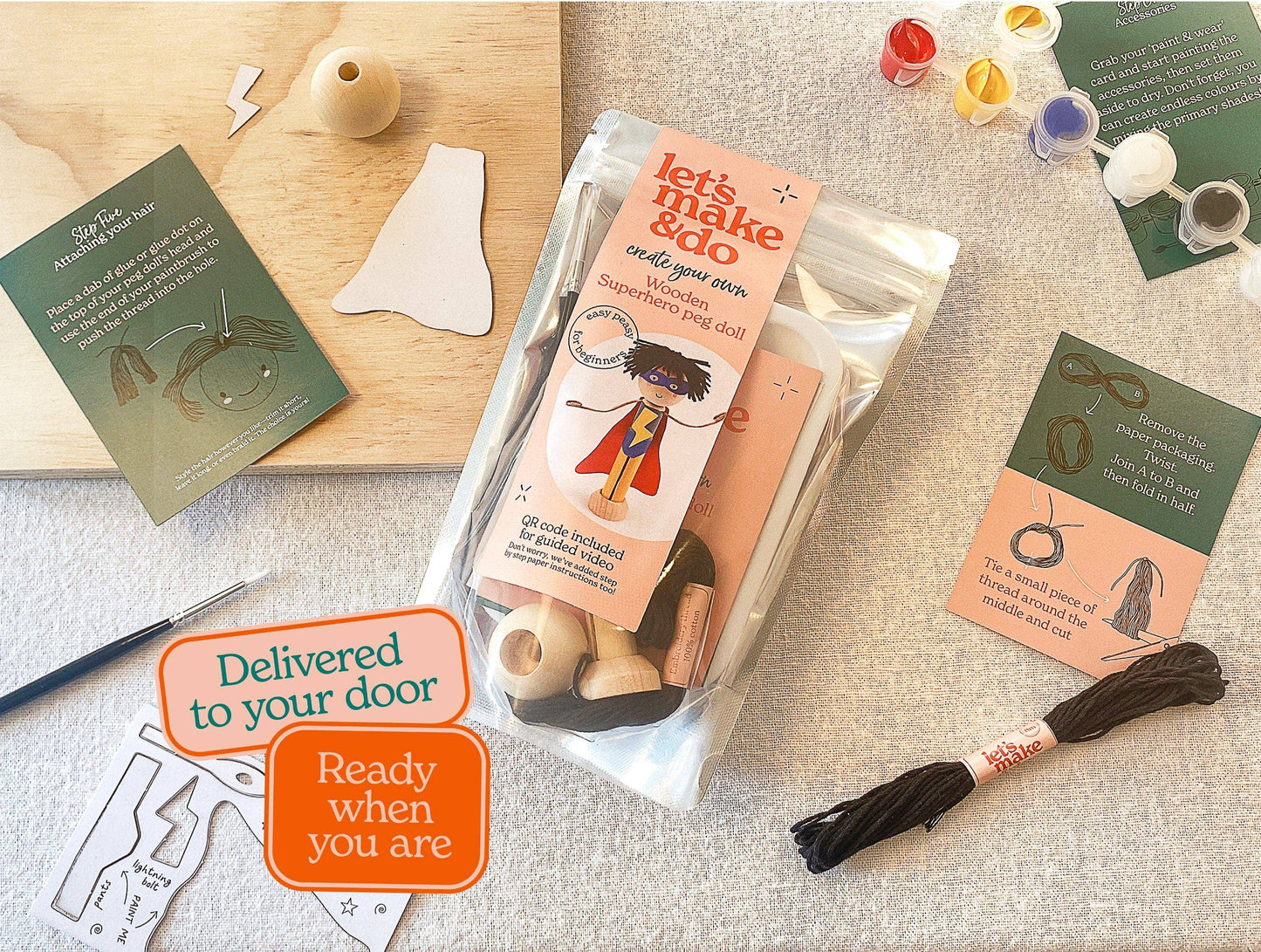 Create Your Own Superhero Wooden Peg Doll Kit