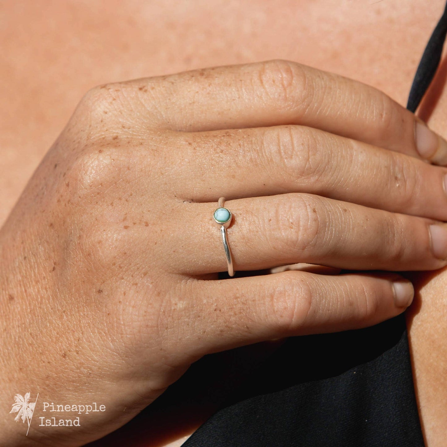 Dainty Aquamarine Stone Ring, by Pineapple Island: Sterling Silver Plated