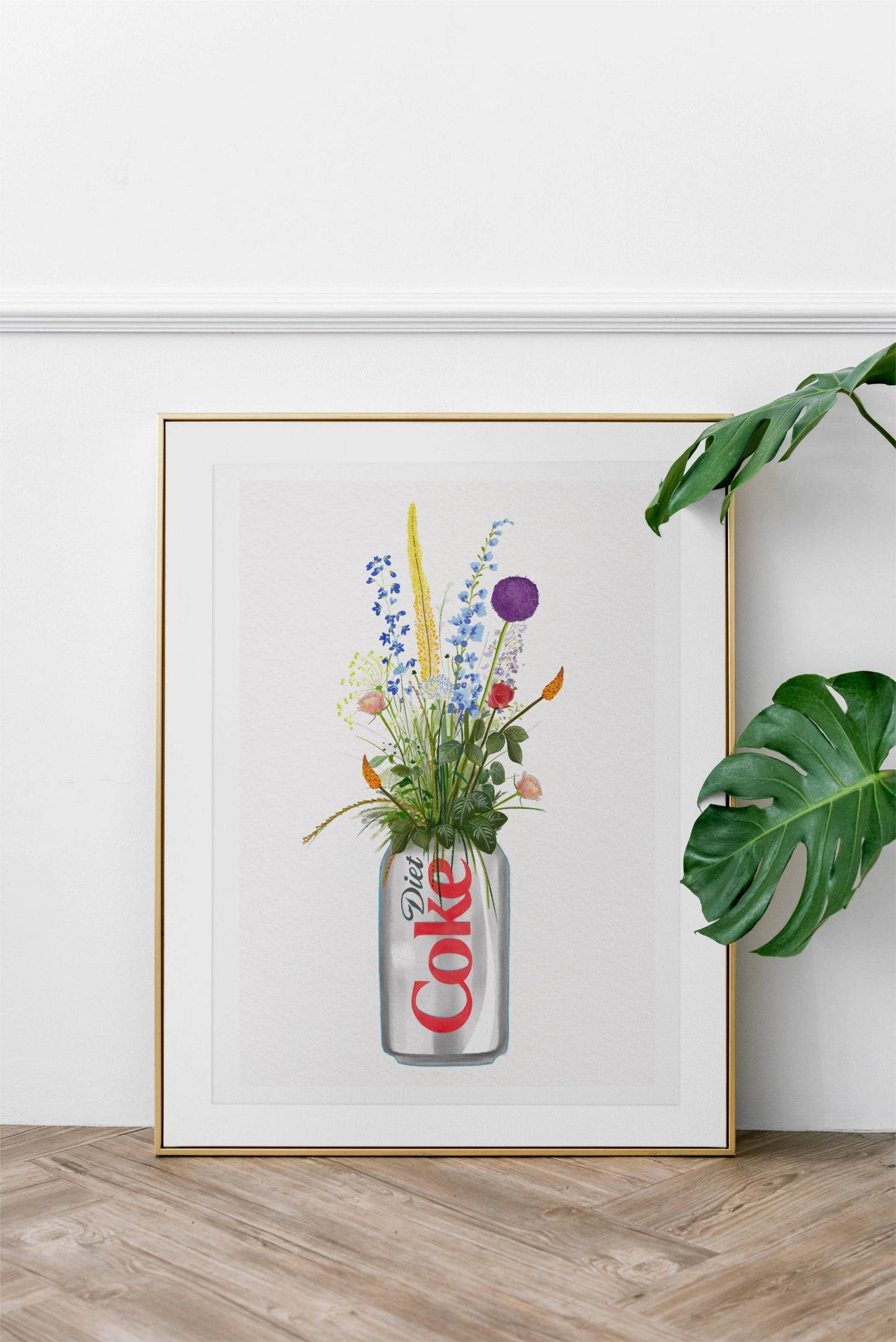 Diet coke can with Colourful Wildflowers Art Print: A4
