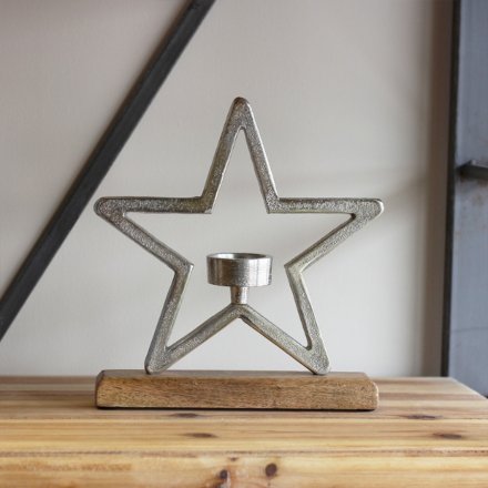 Aluminium Star T-light Holder, 25cm