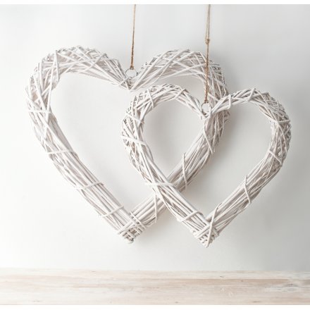 RUSTIC WHITE WICKER HEART, 60CM XL