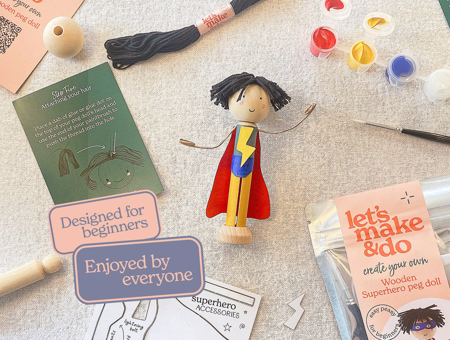 Create Your Own Superhero Wooden Peg Doll Kit