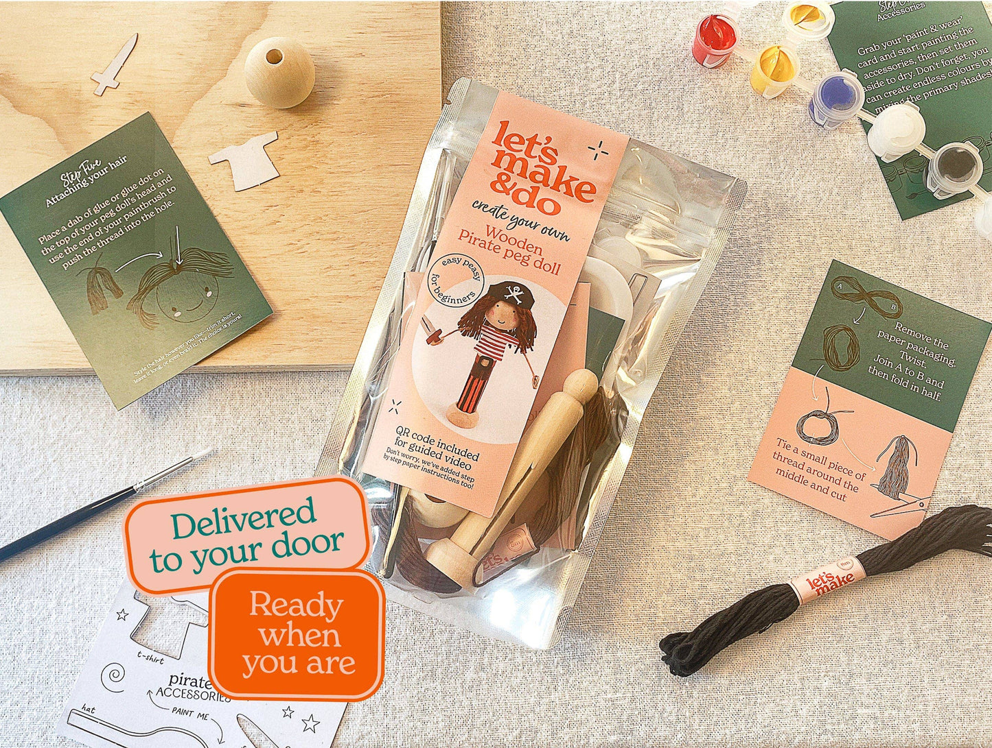 Create Your Own Pirate Wooden Peg Doll Kit
