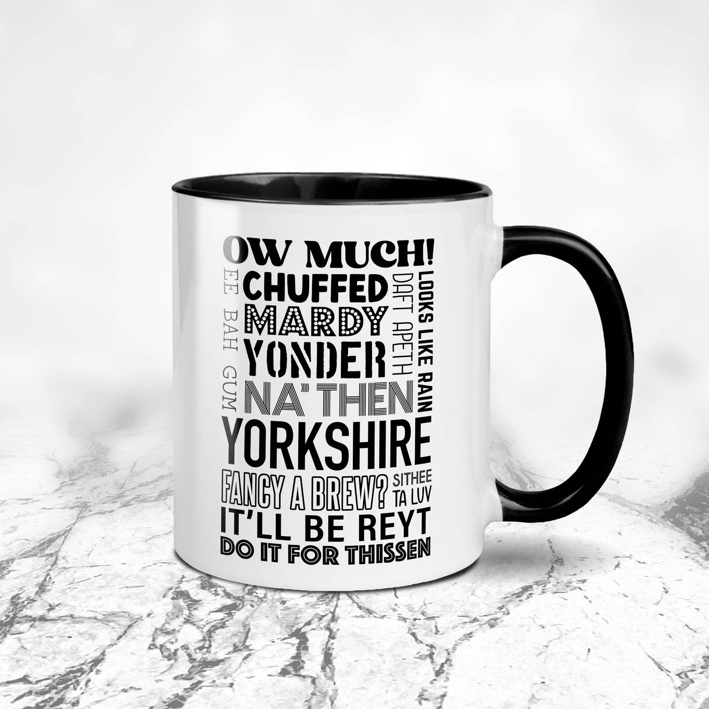 Yorkshire Dialect Quotes Mug | Funny Yorkshire Sayings Mug: Black/White