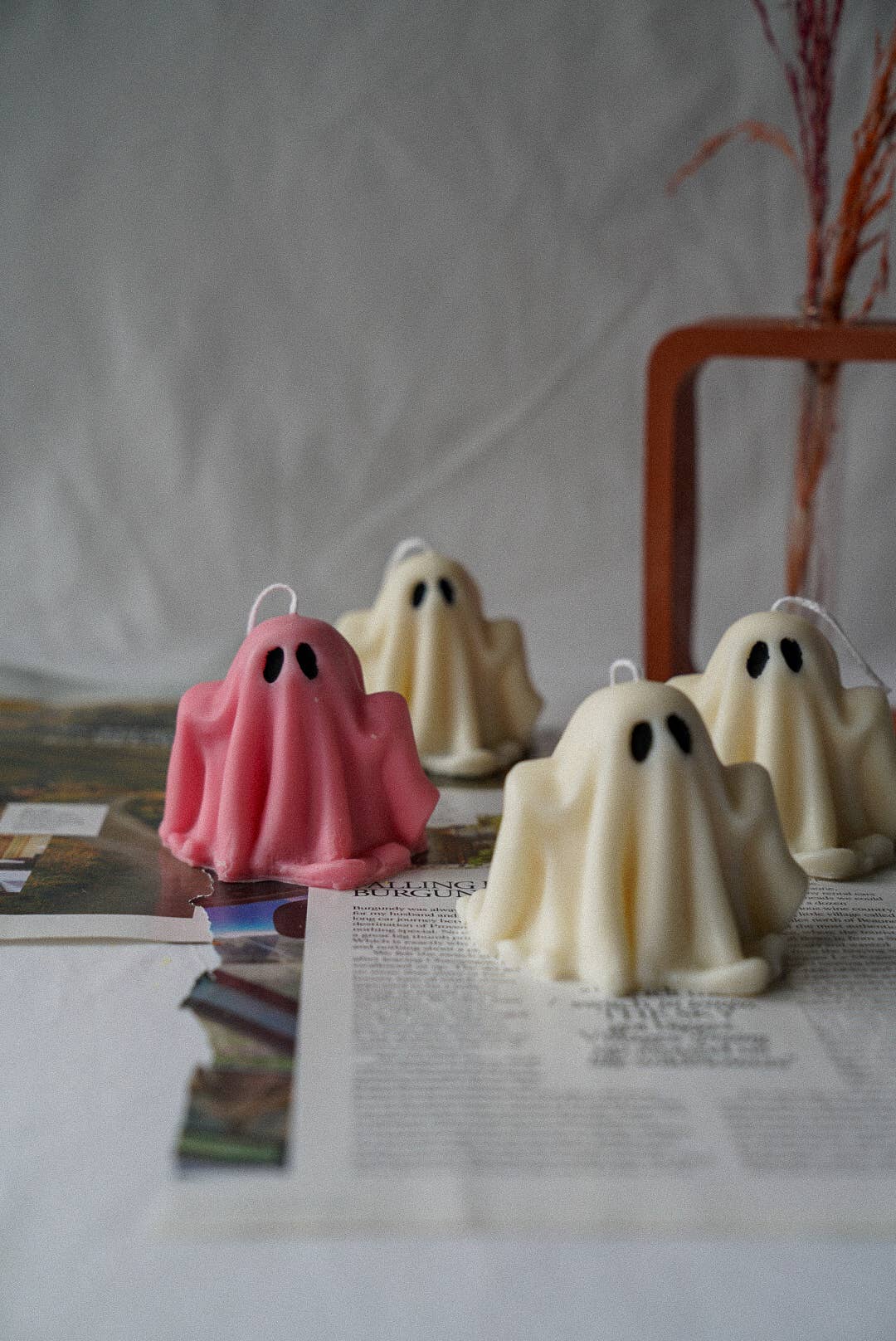 Ghost Candle, Halloween Home Decoration, Autumn Table Decor: Ivory / Baked Apple