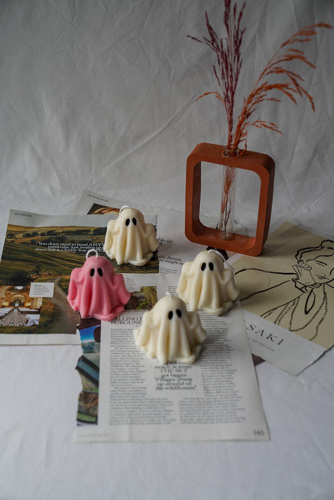Ghost Candle, Halloween Home Decoration, Autumn Table Decor: Ivory / Baked Apple