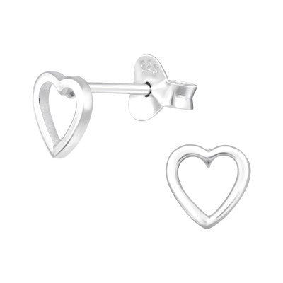 Large Heart - 925 Sterling Silver Plain Ear Studs
