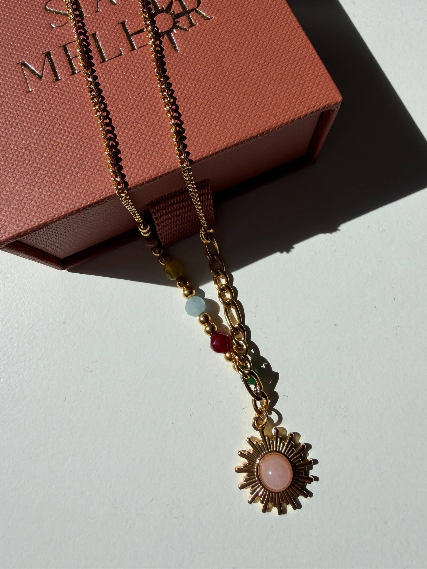 Half bead sun necklace