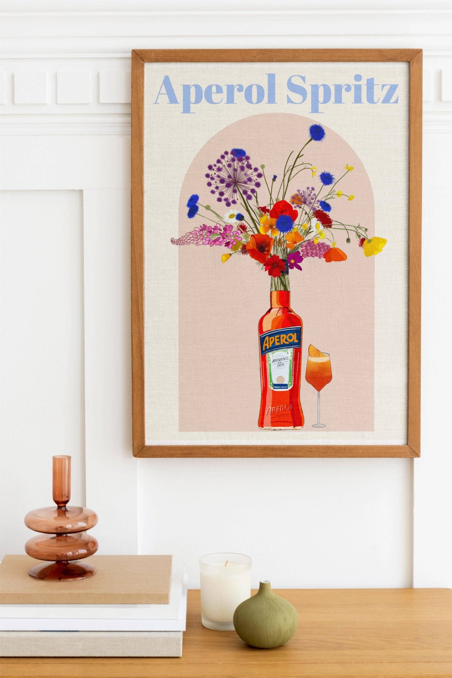 Aperol Spritz and wild flowers Retro cocktail Poster, Unframed: A4