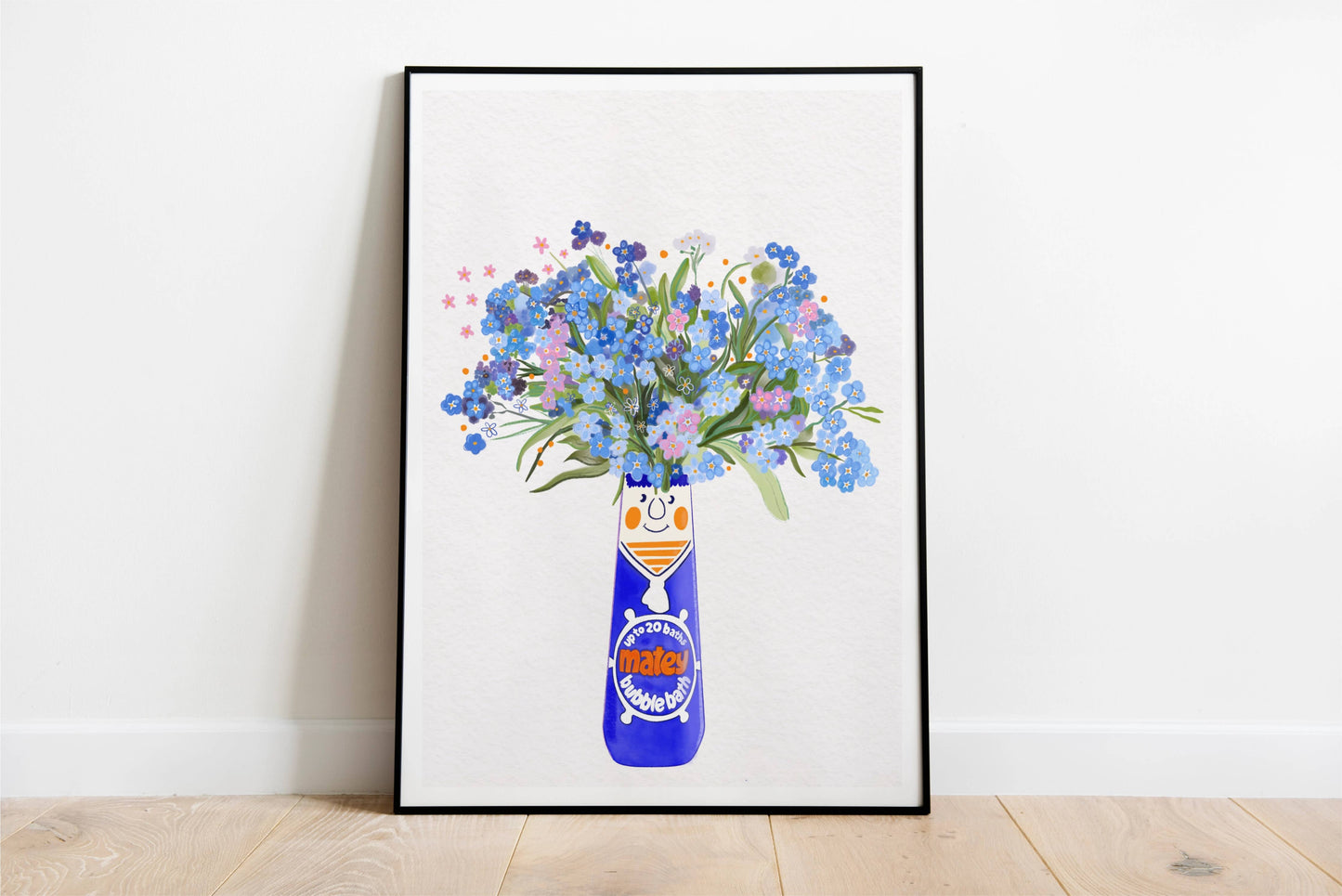 Mr Matey retro 90s bubble bath and flowers Art Print: A4