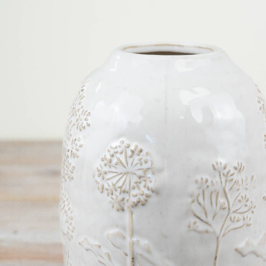 Flower Design White Vase, 25cm
