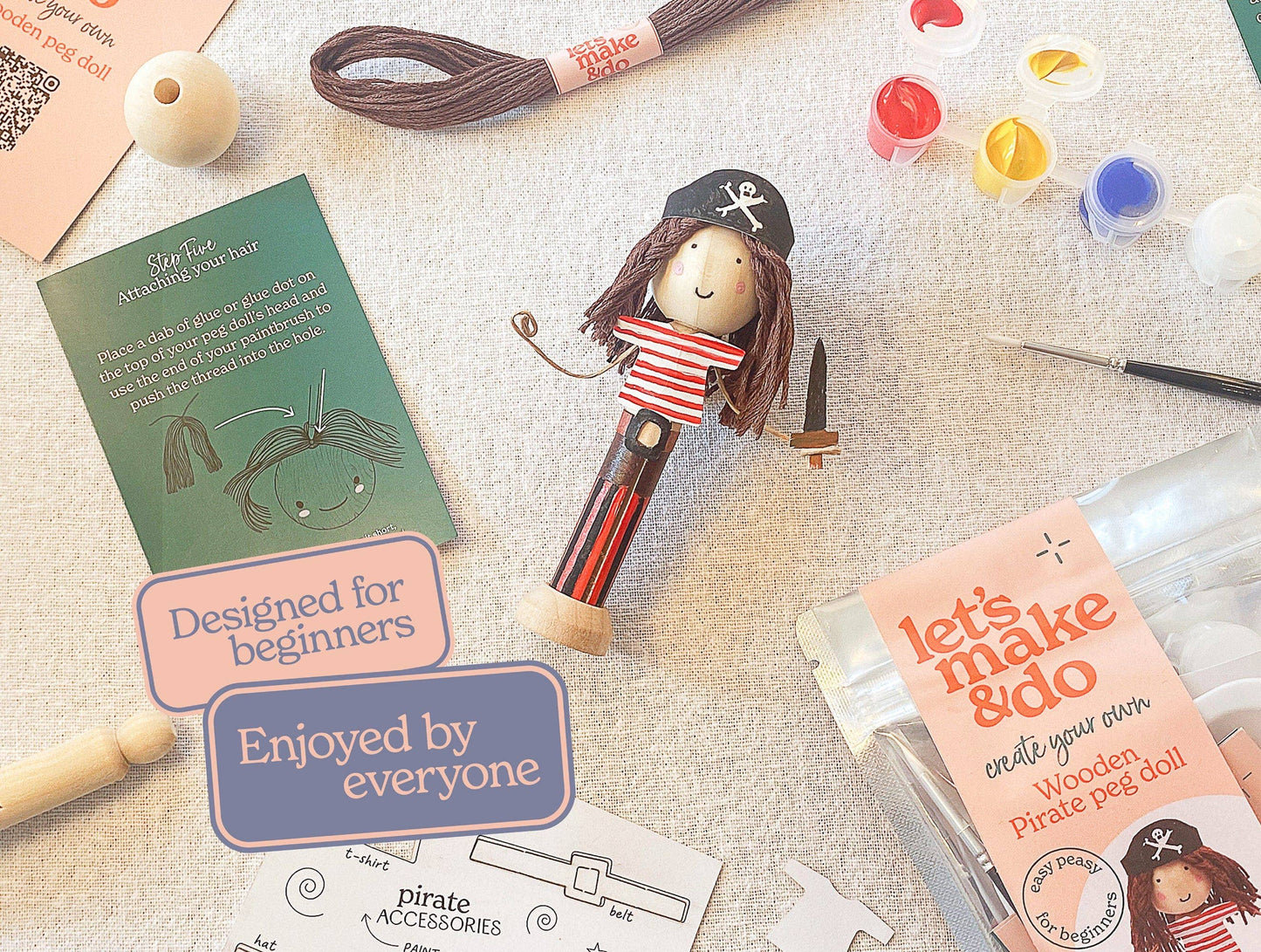 Create Your Own Pirate Wooden Peg Doll Kit