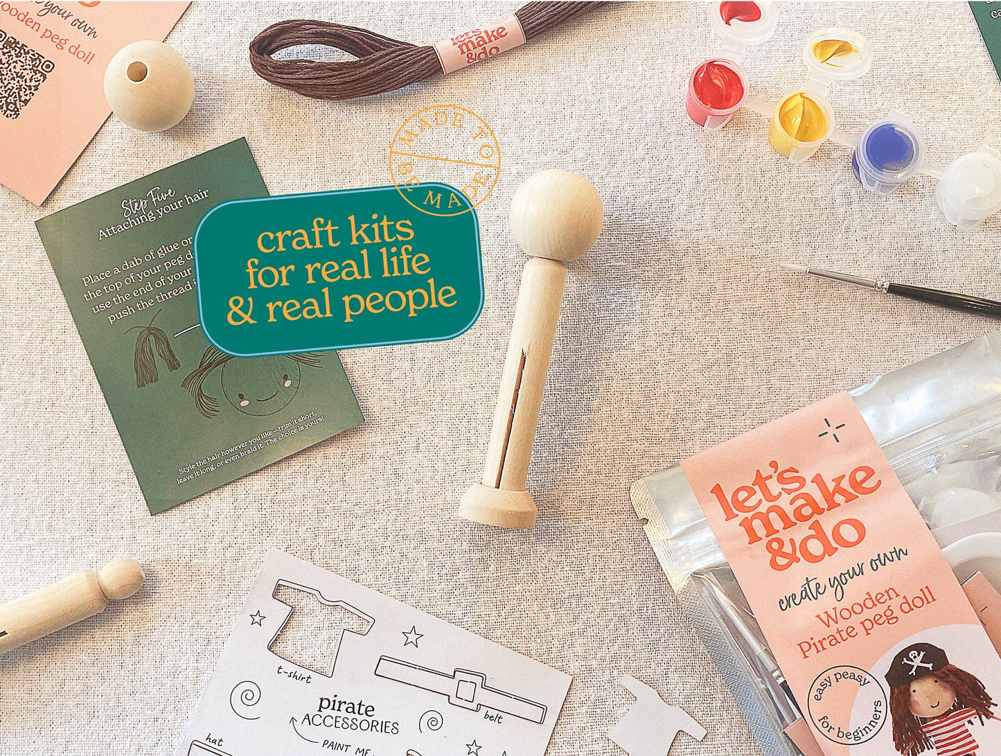 Create Your Own Pirate Wooden Peg Doll Kit