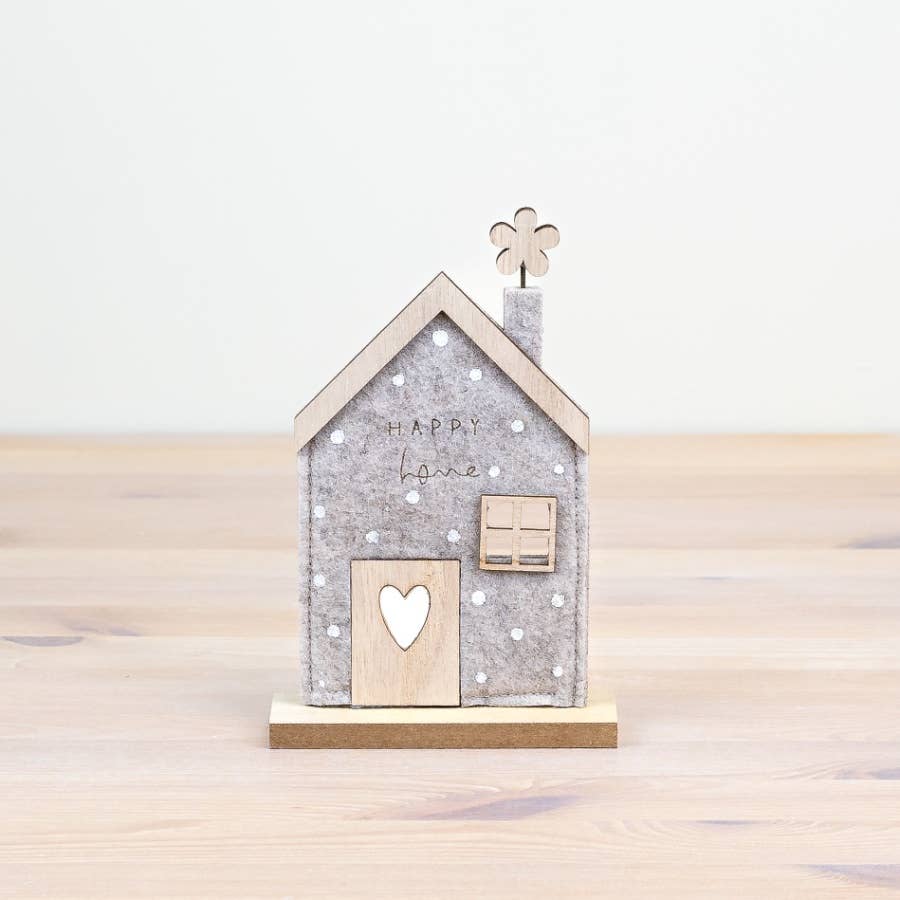 Grey Felt Happy Home House Deco, 18.5cm