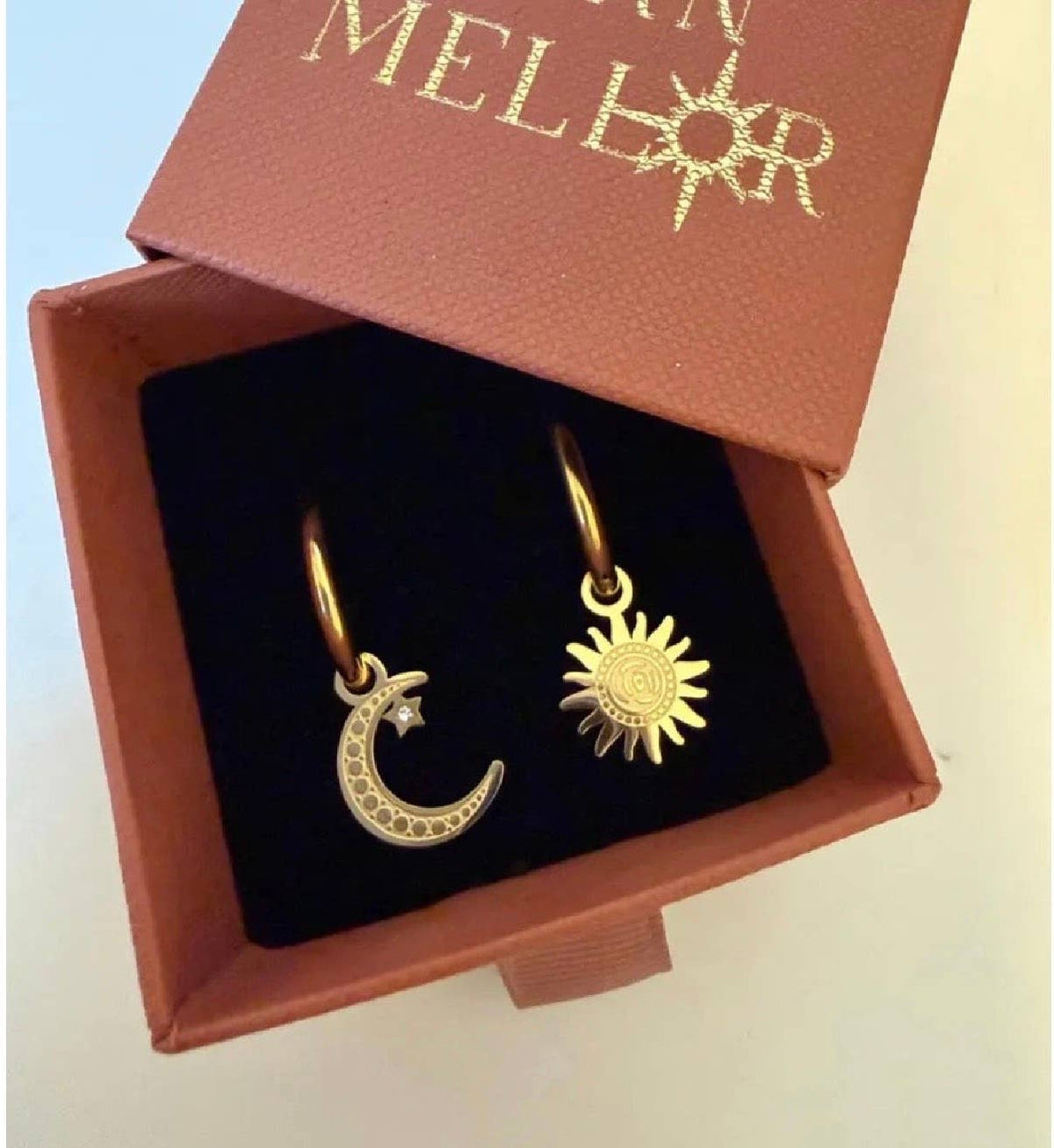 Sun and moon hoop earrings