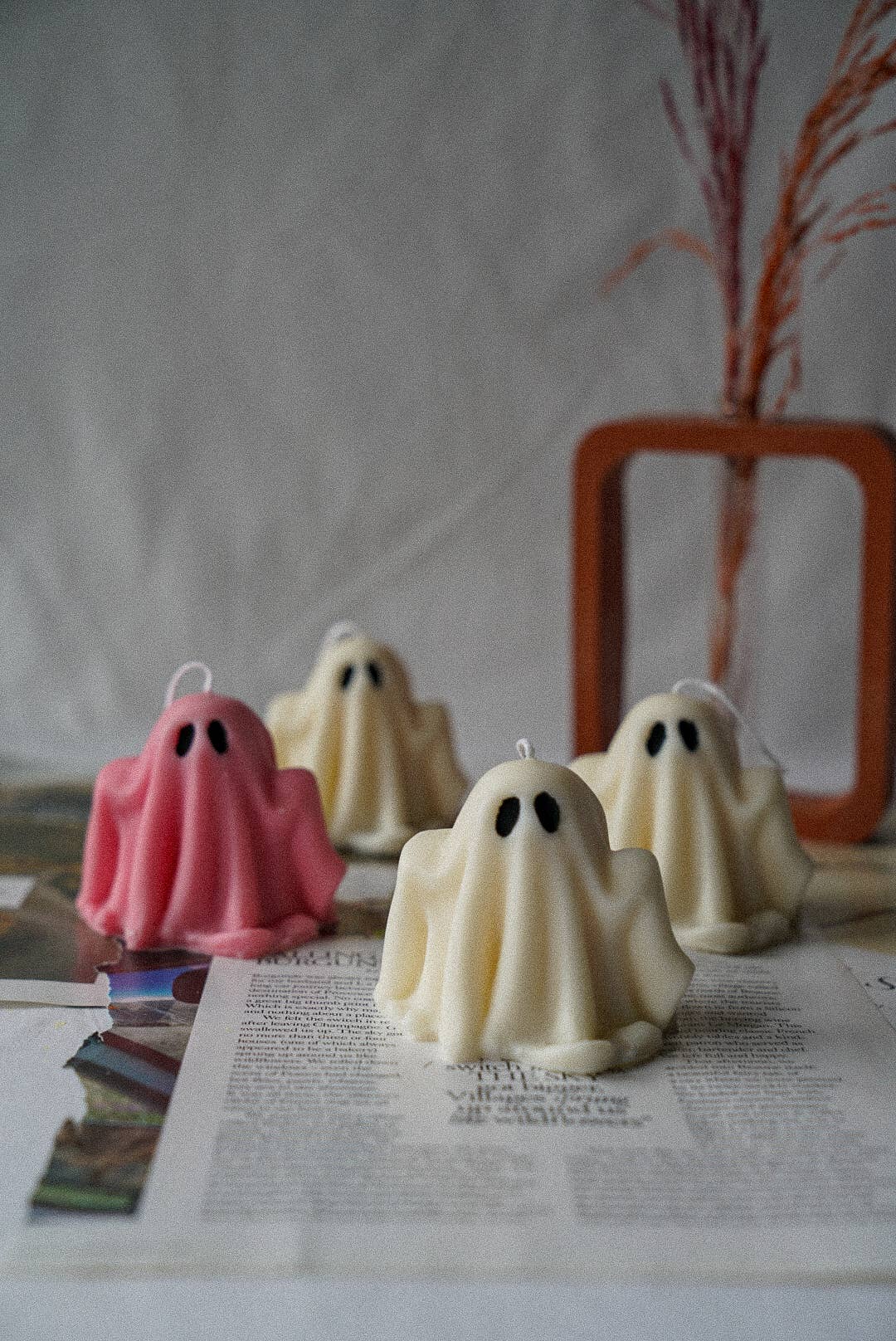 Ghost Candle, Halloween Home Decoration, Autumn Table Decor: Ivory / Baked Apple