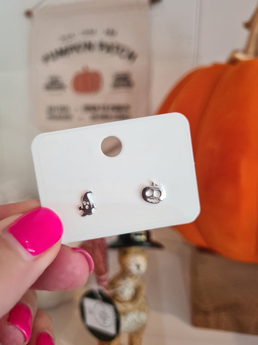 Sterling Silver Pumpkin and ghost studs