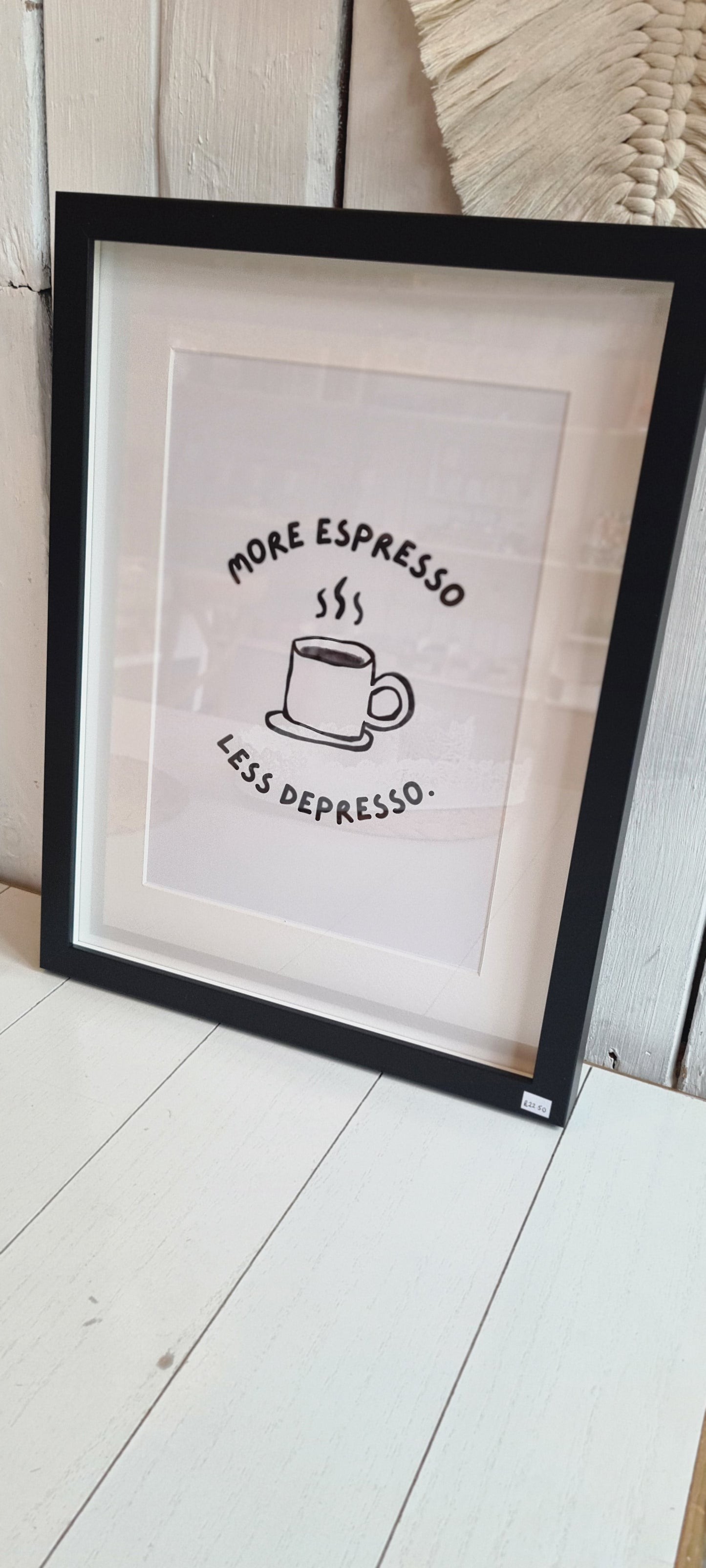 More espresso less depresso Framed coffee print: A4