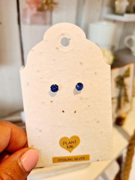 Sapphire Crystal Sterling Silver Ear Studs