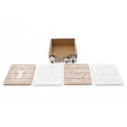 Scandi Village Scene Coaster Set, 11.5cm