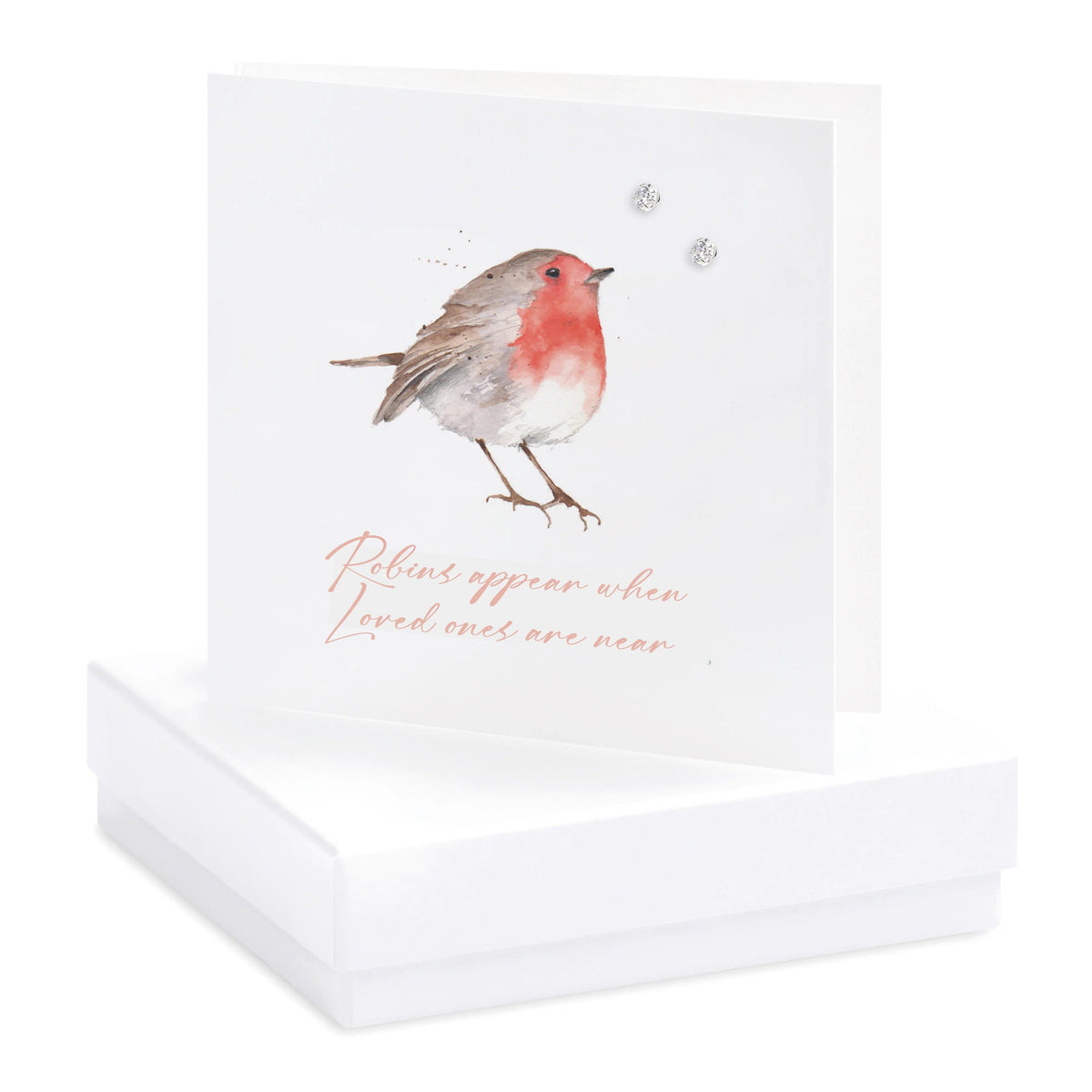 Sterling Silver Stud Earrings – Robin Charm Crystal | Sympathy Gift Box Set: White