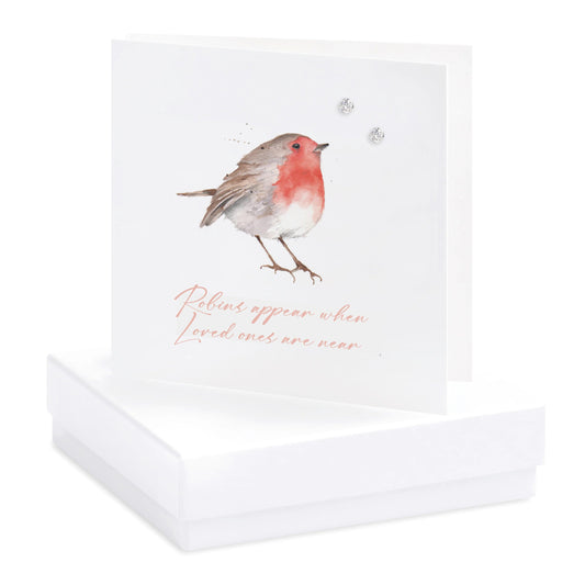 Sterling Silver Stud Earrings – Robin Charm Crystal | Sympathy Gift Box Set: White
