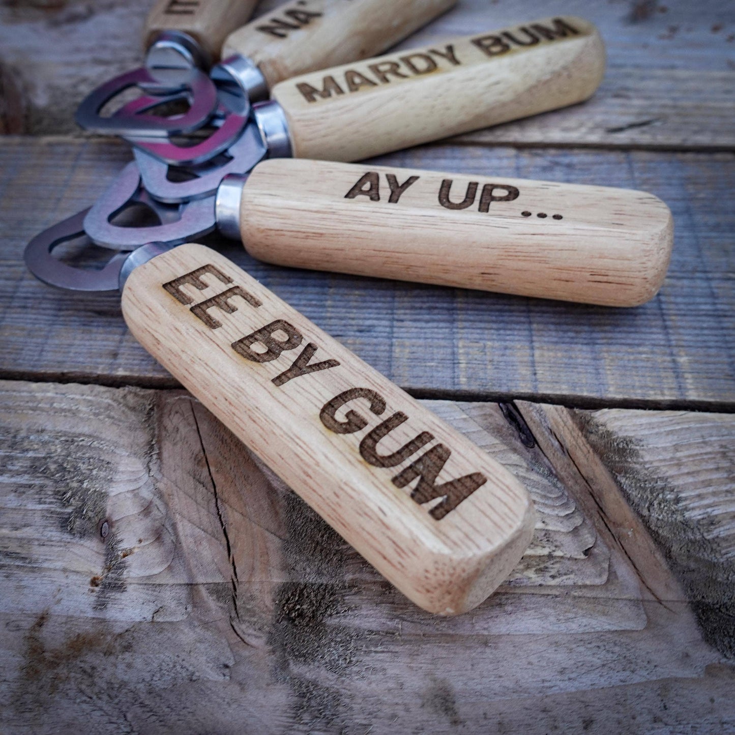 Yorkshire Dialect Wooden Handle Bottle Opener: NA' THEN