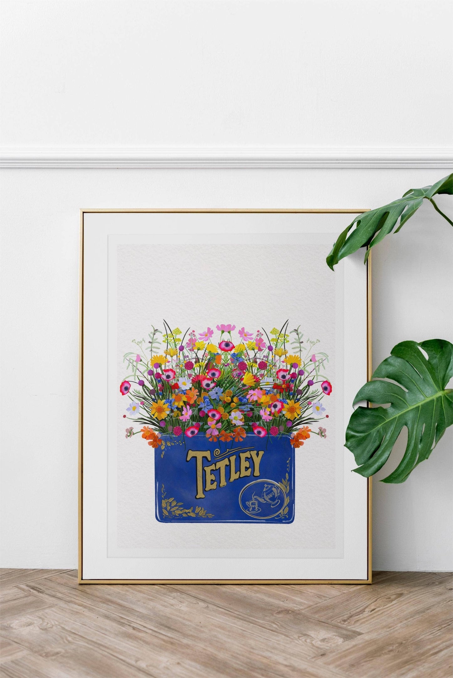 Vintage Tetley Tea Tin and Tulips Floral Kitchen Art Print: Wildflowers / A4