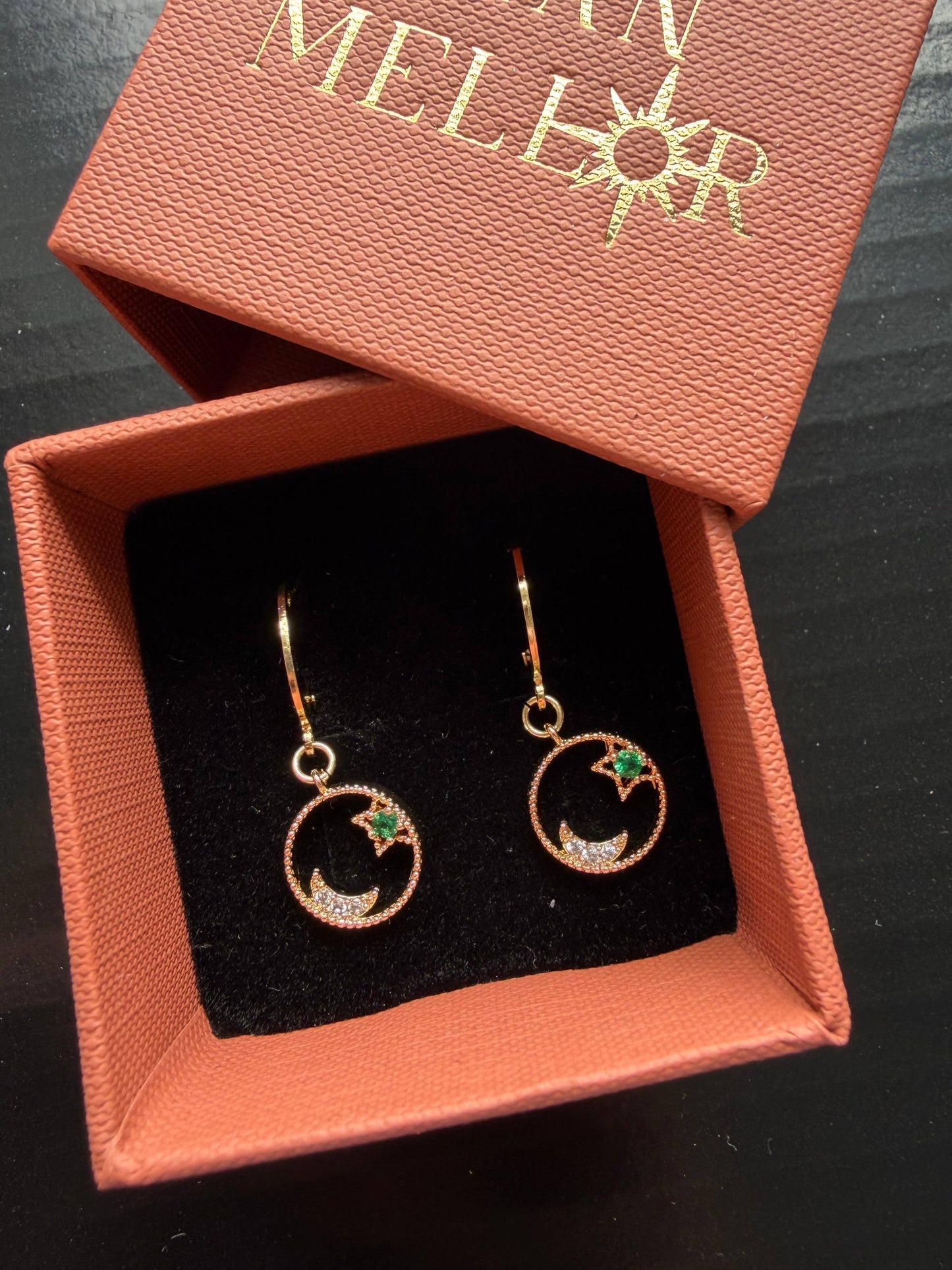 Small celestial circle huggie hoop earrings : Green
