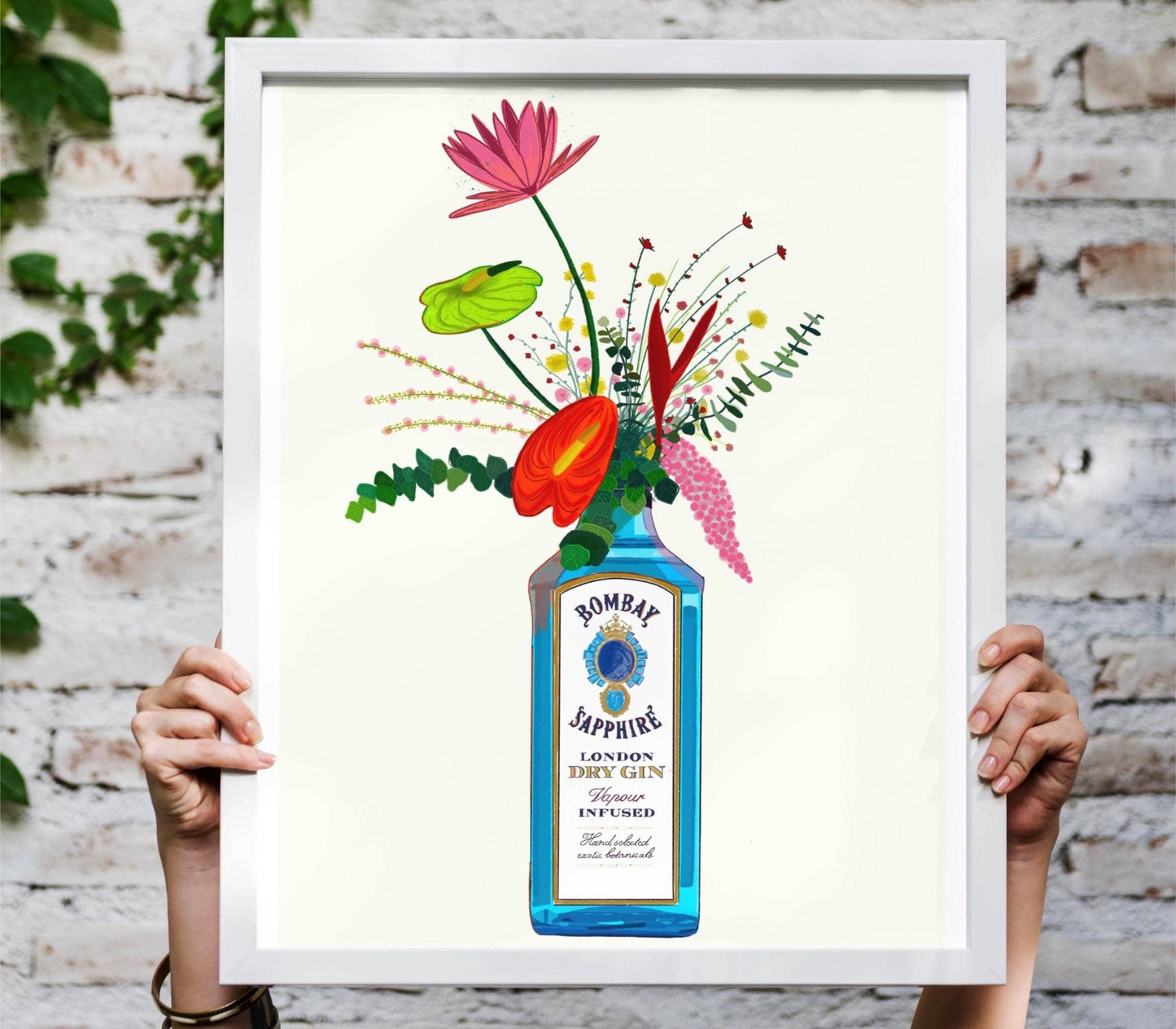 Bombay Gin and tropical flowers unframed art print: A4