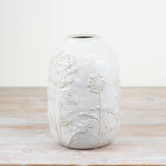 Flower Design White Vase, 25cm