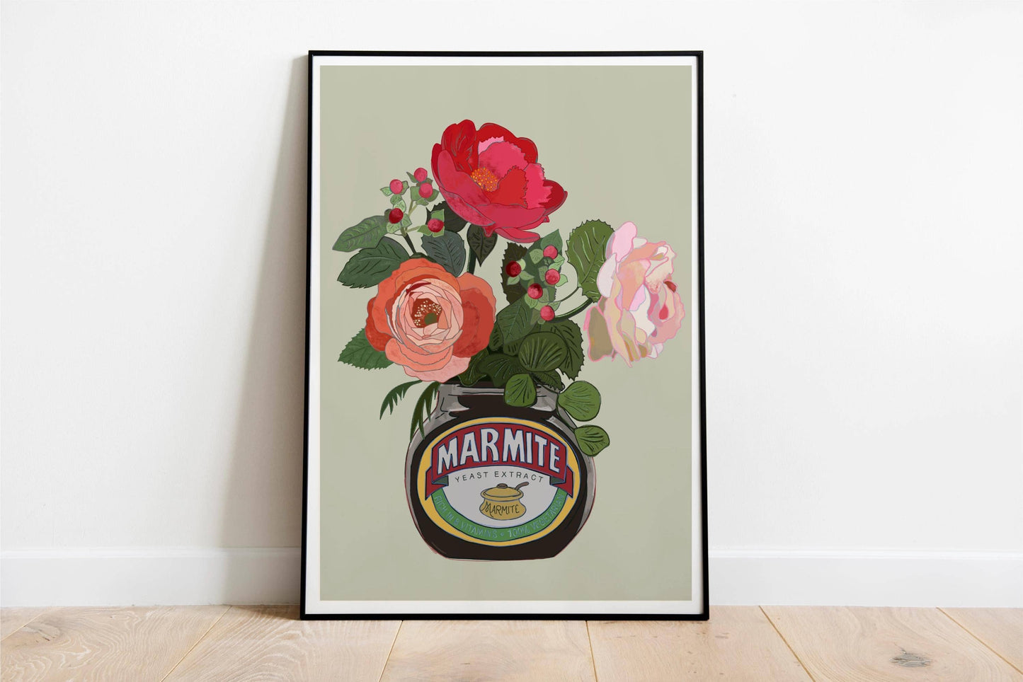 Marmite and Roses Colourful Breakfast Art Print: Pale Pink / A4