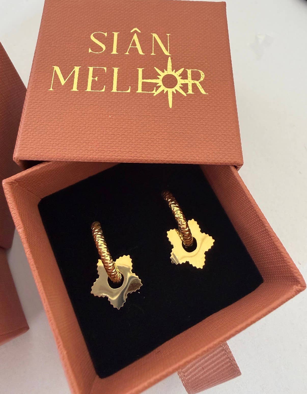 Textured star hoop earrings : Yellow Gold