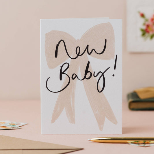 'New Baby!' Bow Handwriting Baby Card