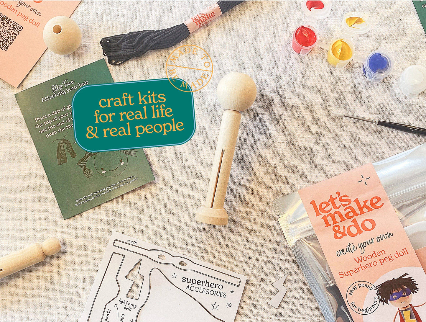 Create Your Own Superhero Wooden Peg Doll Kit
