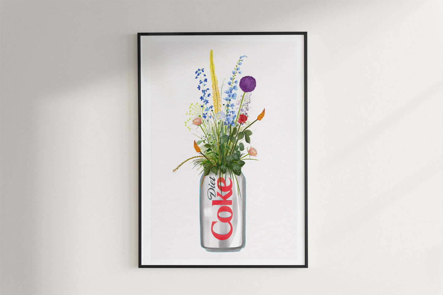 Diet coke can with Colourful Wildflowers Art Print: A4