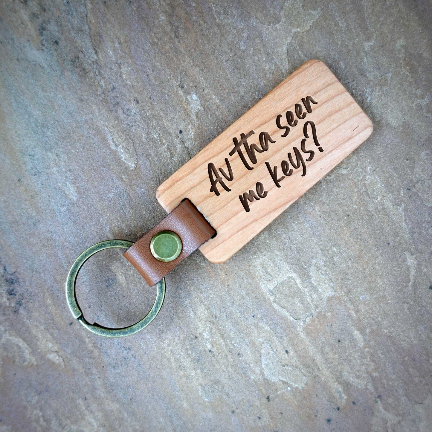 Yorkshire Sayings Funny Wooden Keyrings: Av tha seen me keys?