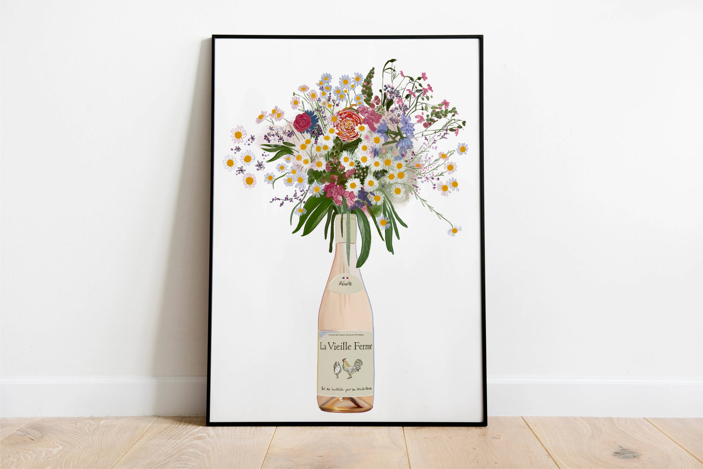 Chicken Wine and Wild flowers Art Print: A4
