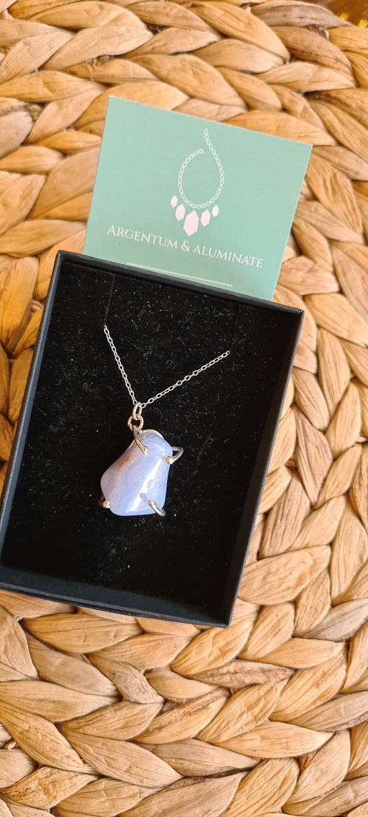 Argentum & Aluminate Sterling Silver with Blue Lace Agate Handmade Necklace