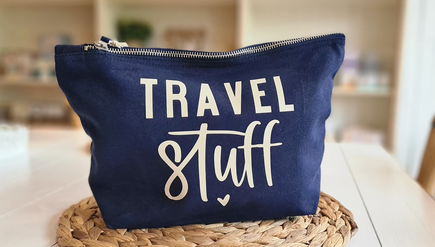 Navy Travel Stuff Canvas Pouch