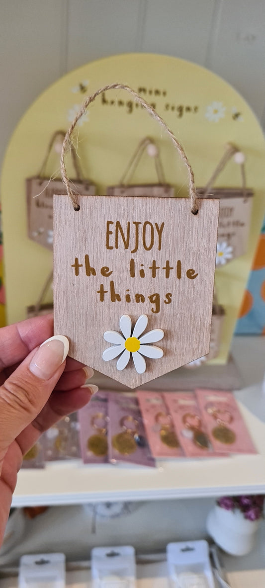 Mini Wooden Hanging Sign, Enjoy the little things