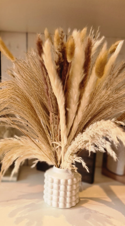 White Vase with dried grass arrangement