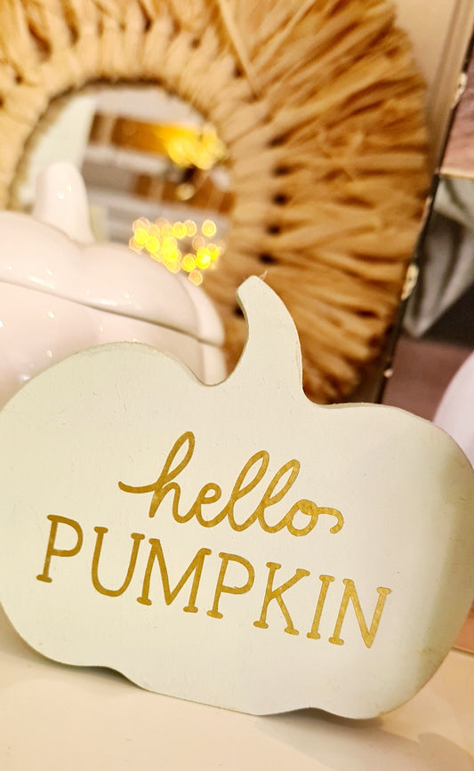 Hello Pumpkin Wooden Decoration