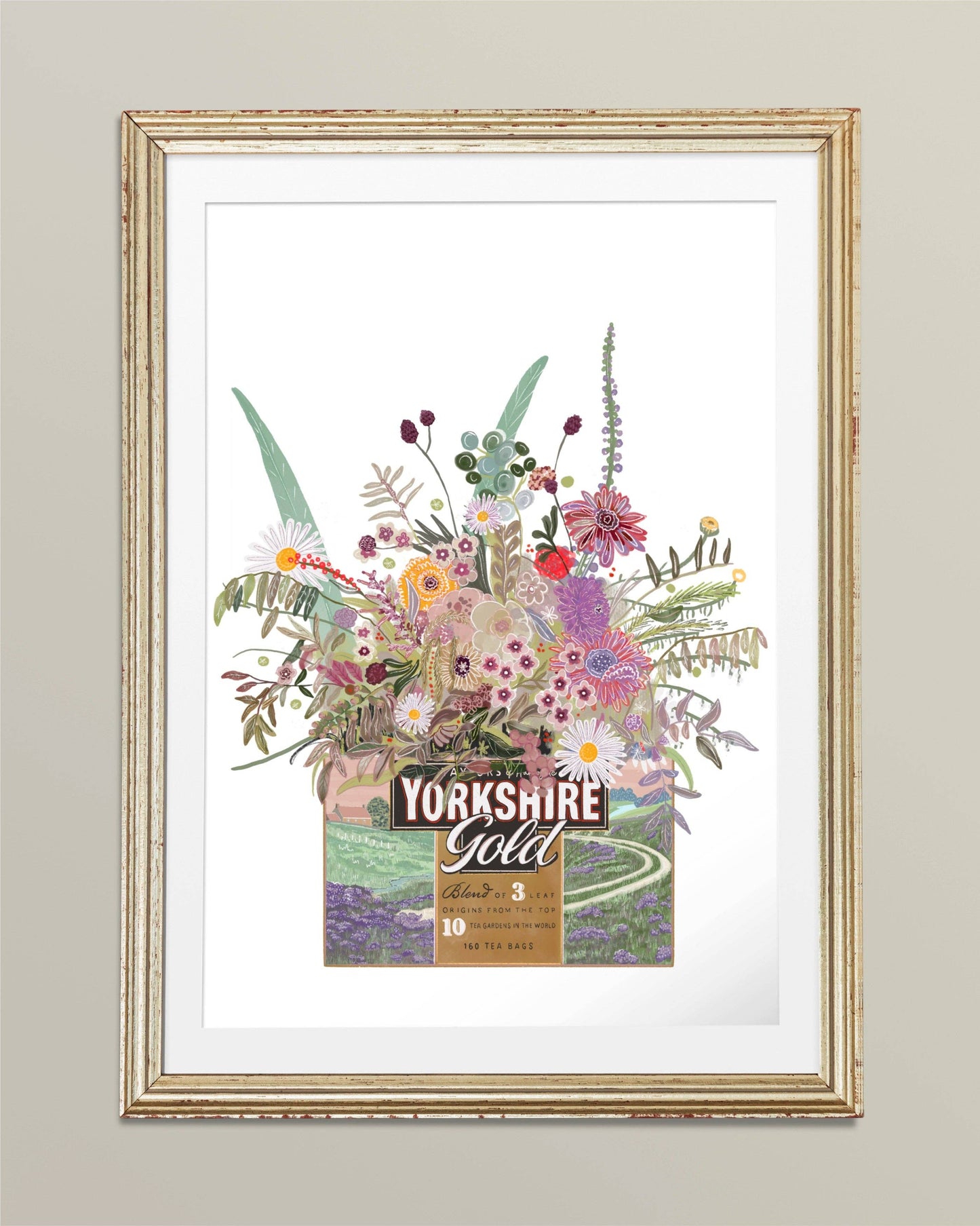 Unframed Yorkshire Gold and Wild flowers Art Print: A4