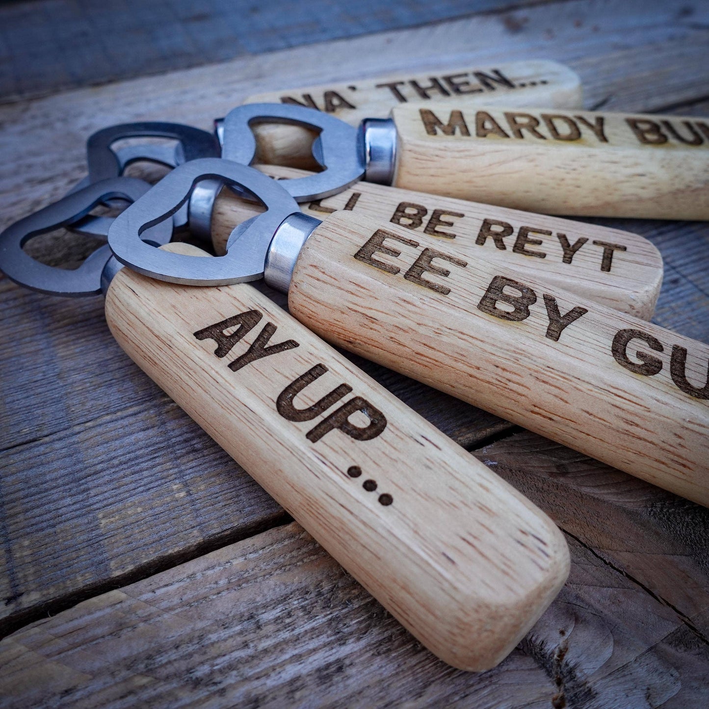Yorkshire Dialect Wooden Handle Bottle Opener: NA' THEN