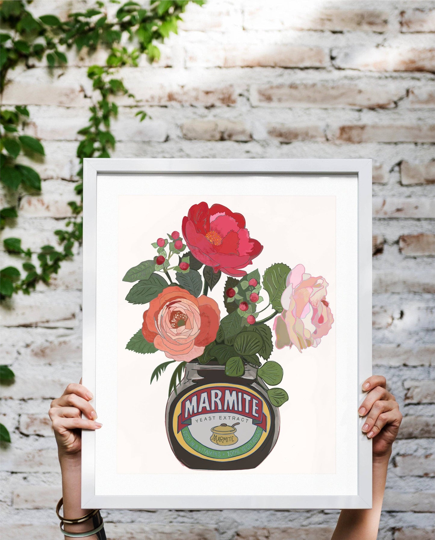 Marmite and Roses Colourful Breakfast Art Print: Pale Pink / A4